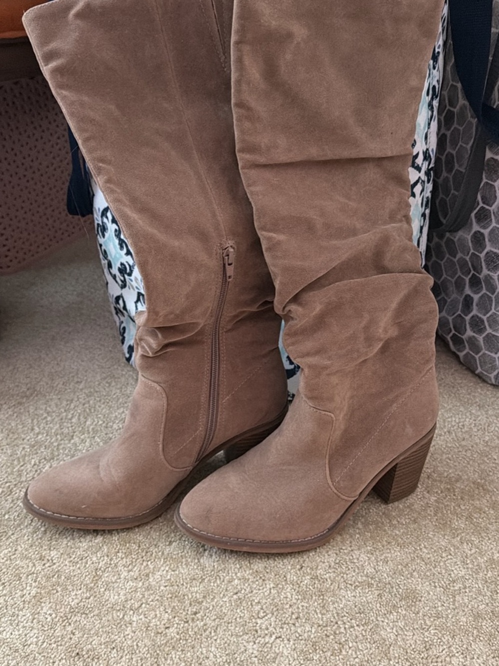 Target Taupe Suede Over-the-Knee Mid Heel Boots